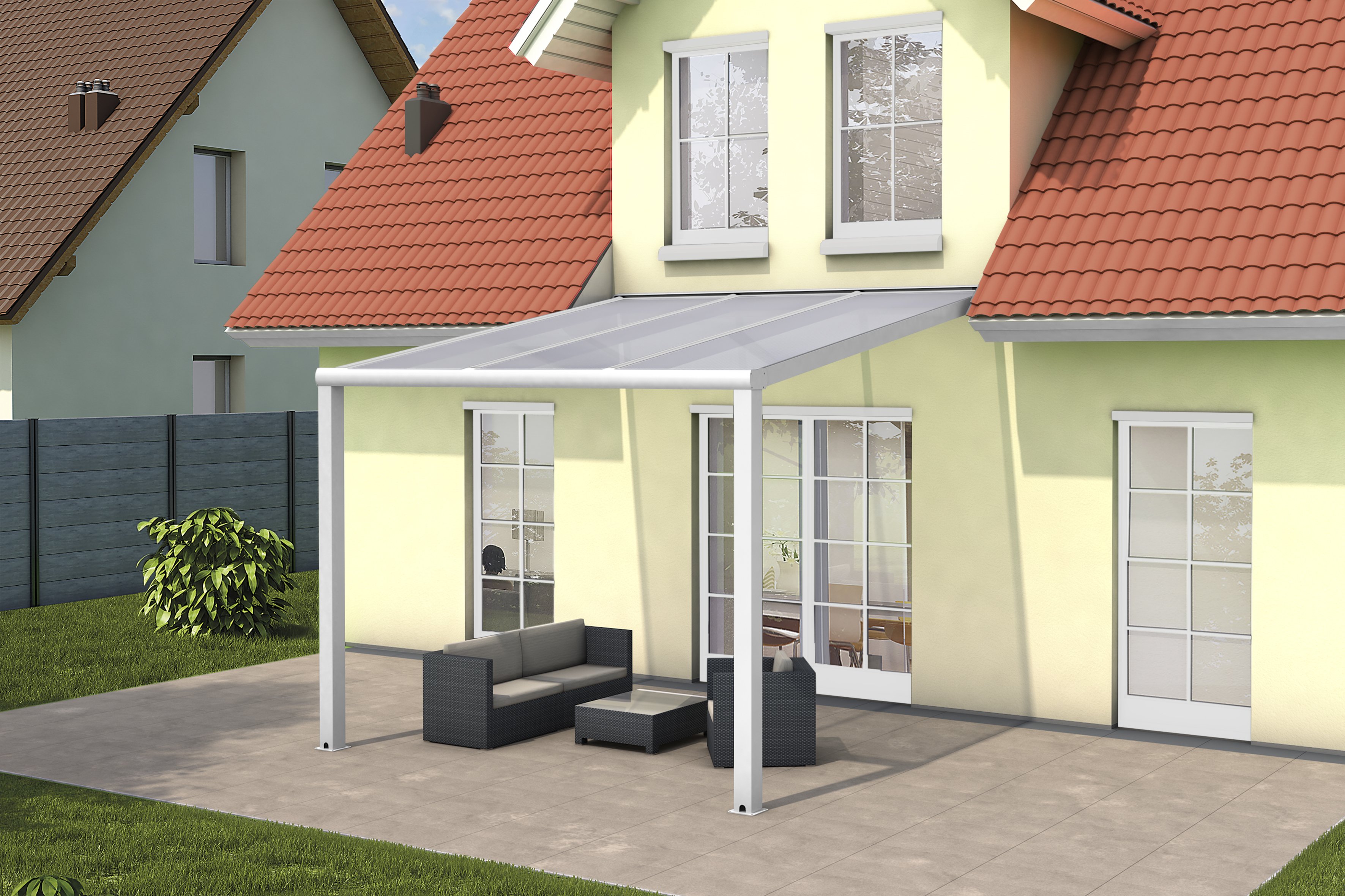 Gutta Terrassendach Pro | Dachtiefe 300 cm | Polycarbonat weiß gestreift |  3094 mm | anthrazit | 4299012